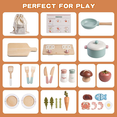 Toywoo Sets Playset Sets 3-5 Set) Wooden Play Kitchen Accessories Pretend Toy Pots and Pans for Kids Kitchen with Toy