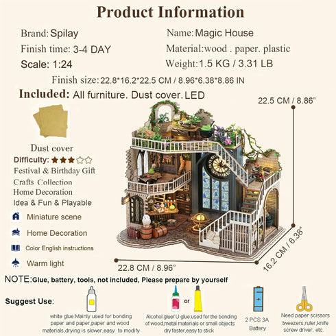 Spilay DIY Miniature Dollhouse Wooden Furniture Kit, Handmade Modern Model with Dust Cover, 1:24 Scale