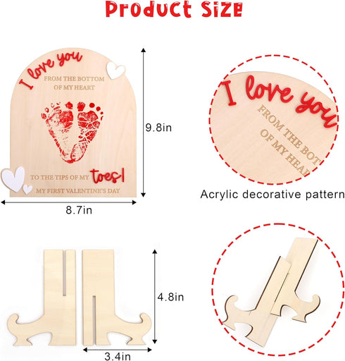 PATRDIO My First Valentine Footprint Wooden Board - Gender Revealing Wooden Decoration, Diy Footprint Wood Craft, Our