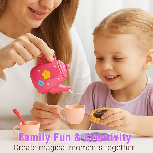 Set 3-5, 23-Piece Set Lajeje Toddler Tea Party for Girls Ages Pretend Play Tea for Kids with Teapot, Cups, Plates