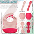 Baby Silicone Feeding Set - Set of 8 Baby Led Weaning Utensils, Smooth Waterproof Silicone Bibs, Cups for Toddlers