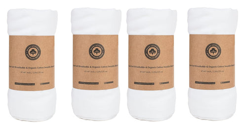 Organic Cotton White Swaddle Blankets - 4 Piece Set of Organic Gauze