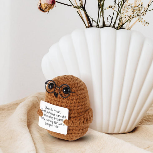 Positive Potato, 2.95 Inch Cheerful Potato Gifts with Positive Card, Cute Knitted Doll for New Year