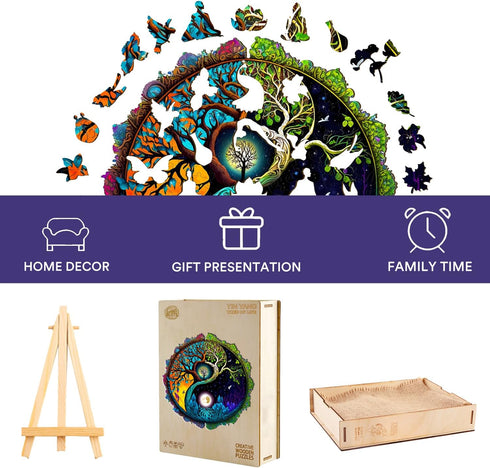 Wooden Puzzle for Adults - Tree of Life Wooden Jigsaw Puzzles, Unique Zen Shape Gifts for Family Friends