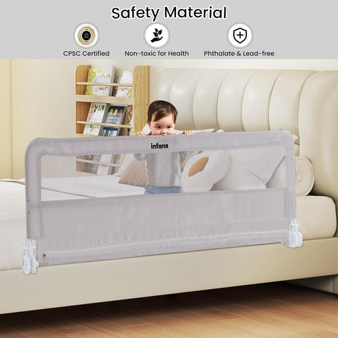 59" INFANS Bed Rail for Toddlers, Foldable Safety Baby Crib Rail Fit for Kids Twin, Extra Long Swing Down Bed Guardrail