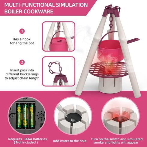 Set Set 3+ Kids Camping an Outdoor Campfire Toy Featuring a Tent, Oil lamp, Stove, and More,Gift Idea for Girls Age
