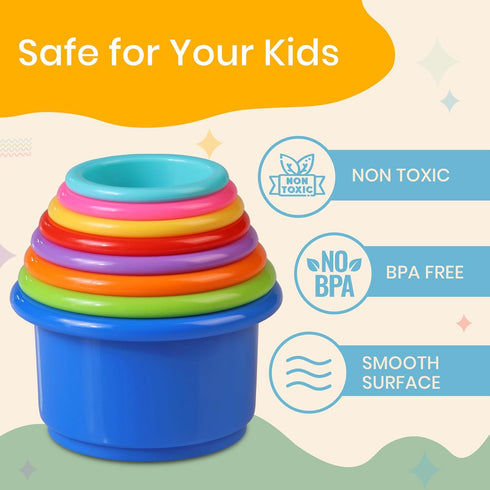 Educational Stacking Cups Baby Toy Set, 8-Pc Stackable Cups with Number Rainbow Nesting for Babies 6-12 Months
