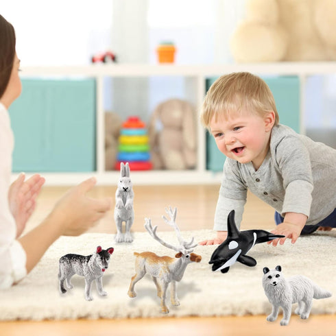 15 Set ONEST Pieces Mini Arctic Animals Figurines Polar Animal Toys Plastic Arctic Tundra Deer Toy Animal Small White