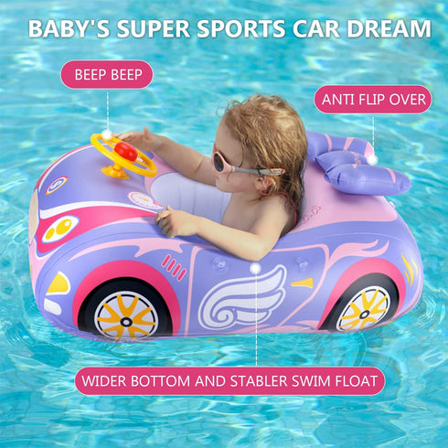BOffer 3D Swimming 12-18, 12-24 2-3, 3+ Baby Pool Float with Car Design, PVC Baby Swim Float, Toddler Pool Float