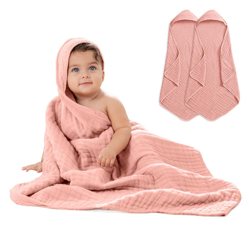 Pack 3 2-Pack Comfy Cubs Muslin Swaddle Blankets of and Hooded Baby Towel Bundled