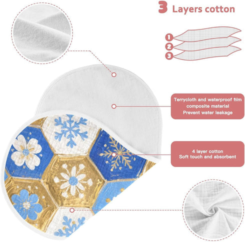 tplaotee 22x11in Merry Christmas with Blue and Gold Snowflakes Cotton Neutral Burp Cloths Good Absorbent? Baby wash