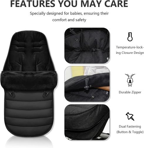 BASILKIT Universal Stroller Footmuff for Baby, Winter Baby Stroller Bunting Bag, Warm Soft Ultra-fine Fleece Stroller