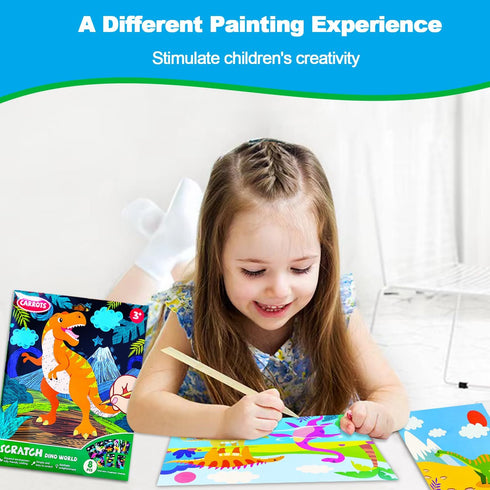 JUNQIU Scratch Art Paper Set for Kids, Dinosaurs Black Rainbow DIY Activity & Party Games, Gifts for Ages 3-8