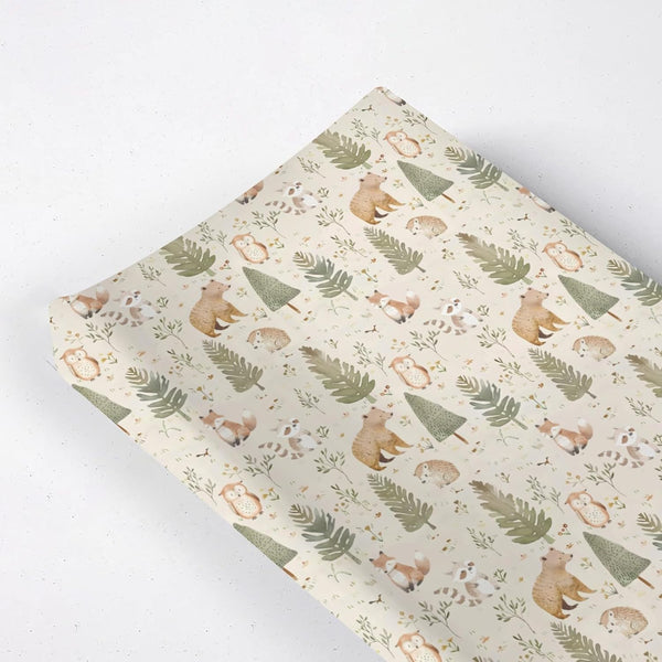 KuphiL10C Cute Bear Hedgehog Raccoon Leaves Trees Pattern Baby Changing Pad Cover, Unisex