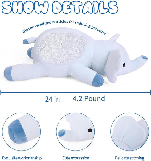 24" Weighted Stuffed Animals, 4.2lb Cute Weighted Elephant Plush Toy Throw Pillows Giant Cuddle Plushies Dolls (Elephant)