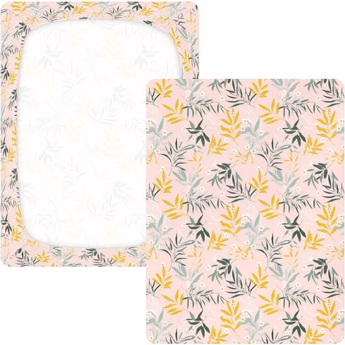 miaozhen 1 Pack 52x28 Cotton Baby Crib Sheets Soft Naughty Jungle Willow Soft Pink Toddler Bed Cover for Nursery Decor