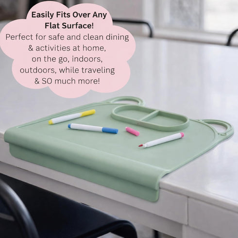 2 Pack Domensi Silicone Suction Placemat with Teething Edge Bumper/Spill for Baby Toddlers Kids with Storage Bag