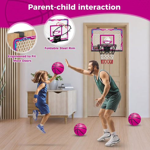 VATOS Basketball Hoop for Girls, Indoor Pink Basketball Hoop with Electronic Scoreboard & Remote Controller