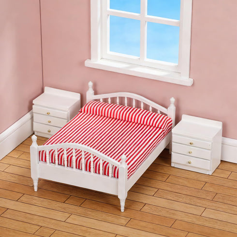 1: 12 Set Miniature Furniture Pink Double Bed Synthetic Material Dollhouse Furniture Baby Doll Accessories