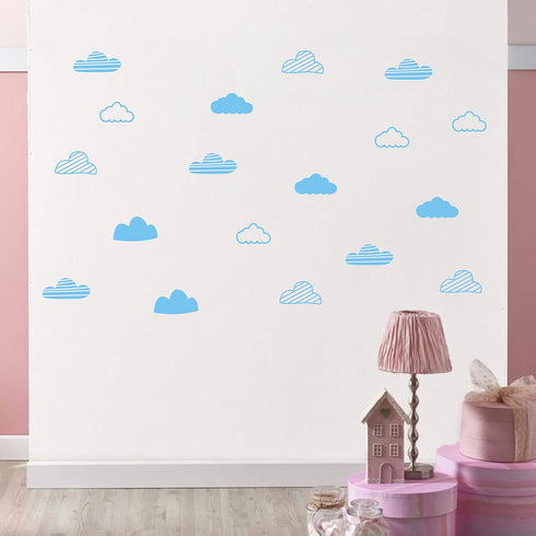 Cloud Wall Decals for Kids Room, Vinyl Stickers for Baby Boys Girls Nursery Toddler Room Decor A64 (Sky Blue)