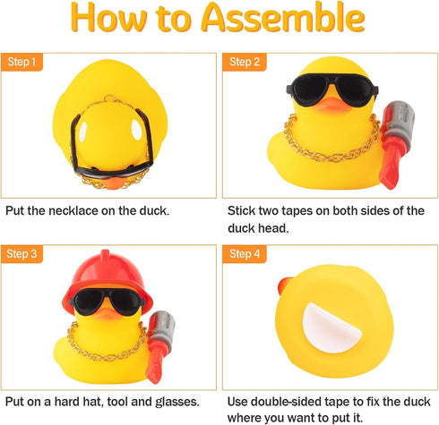 wonuu Car Dashboard Decorations Rubber Ducks, Construction Builder Rubber Ducky for Car Ornament Cute Duck with Tool