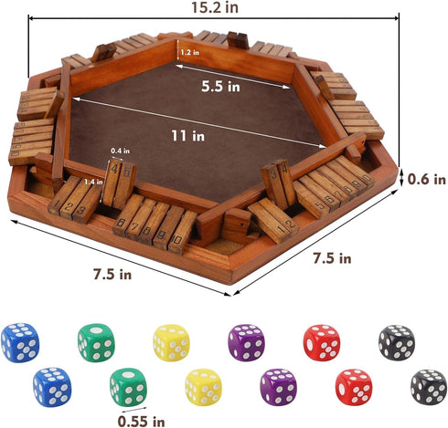 1-6 12 Sets Juegoal Wooden Shut The Box Dice Game for Players, Upgrade Tabletop Board Game with Dice for Kids Adults
