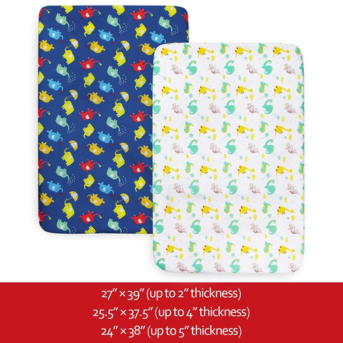 Pack and Play Sheets Boys Animals, Compatible with Graco Pack and Play, Soft and Breathable Material, Dinosaur & Elephant by Moonsea