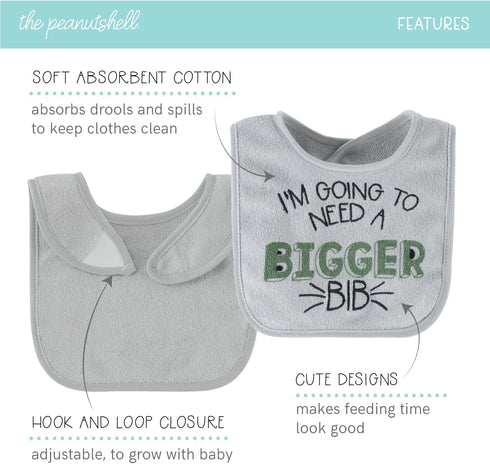 The Peanutshell Terry Bib Set for Baby Boys, 10 Pack for Feeding, Teething, & Drooling, Dinosaur