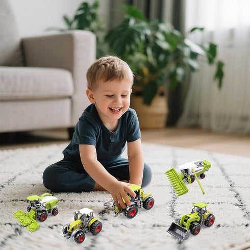 5 Pack Set 3+ Diecast Farm Tractor Toys, Mini Farm Vehicle with Combine Harvester, Forage Harvester and Trucks, Metal