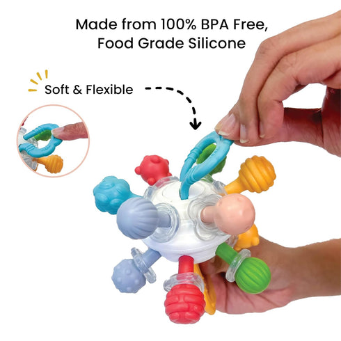 Lulyboo Baby Toy Ball Teether - Soft, BPA-Free, Textured, Colorful, Lightweight, Portable Baby teether for Soothing