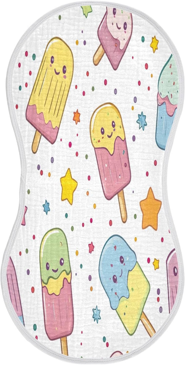 YETTASBIN Cartoon Popsicle Muslin Baby Burp Cloth, Super Soft Absorbent Cotton Burp Rag