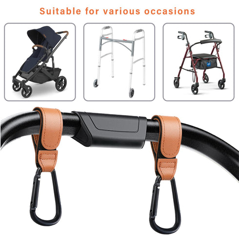 DEIHAALEN 4 Mommy Pcs Leather Stroller Hook, Stroller Clip, Stroller Accessories Organizer Hook, Metal Hook