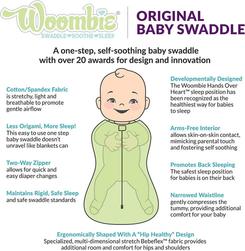 Woombie 14-19 lbs Original Baby Swaddling Blanket - Soothing, Cotton Baby Swaddle - Wearable Baby Blanket, Tractors