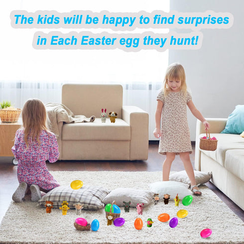 12 Pack Easter Eggs Filled with Animal Finger Puppets, Easter Basket Stuffers Surprise Easter Gifts Prefilled Mini