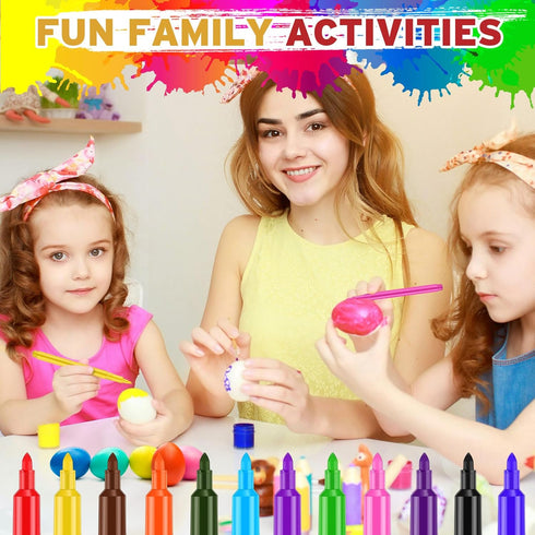 24 Pcs DIY Easter Eggs for Kids with 12 Color Markers, White Squeeze Creamy Slow Rising Balls