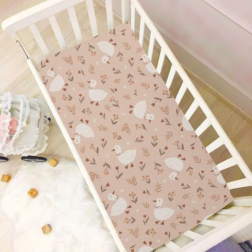 Takiito 28x52 Cute Goose Flowers Crib Sheet for Boys Girls, Super Soft Breathable Fitted Crib Sheet for Standard Crib