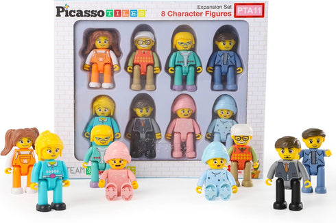 Picasso Toys 8 Piece Magnetic Action Figures Family Character Set for Building Block Tiles, Educational Kit