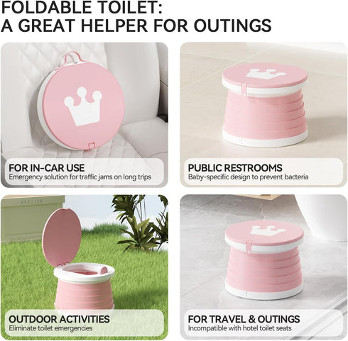 Liazonkj Portable Foldable Toddler Travel Potty - Medium Pink Potty Seat, Emergency Toilet for Car Camping Hiking