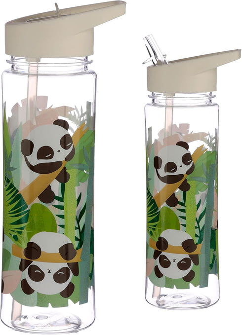 Puckator 550ml Pandarama - Kids Drinks Bottle With Flip Straw - Reusable Water Bottle For Girls And Boys With A Carry
