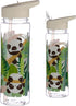 Puckator 550ml Pandarama - Kids Drinks Bottle With Flip Straw - Reusable Water Bottle For Girls And Boys With A Carry
