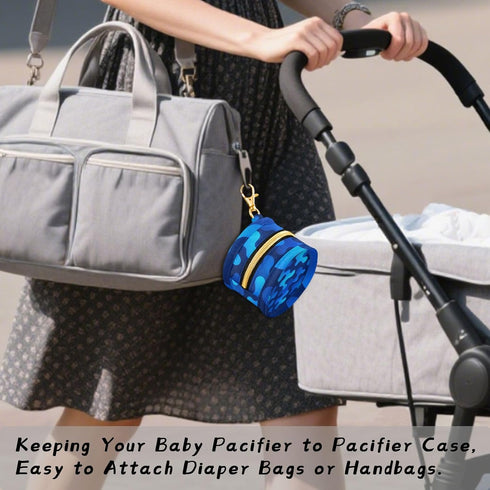 Blue Shades Round Pacifier Storage Case with Zipper, Portable Pacifier Case for Travel, Diaper Bag & Purse, Pacifier