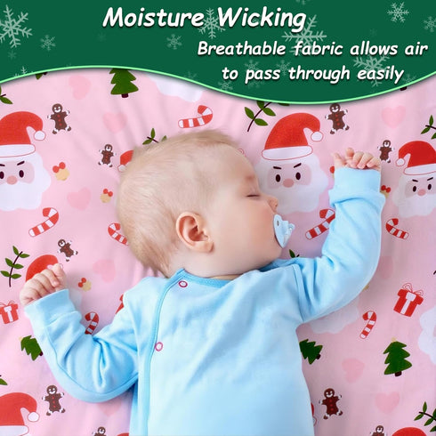 52" 28" Christmas Crib Sheet, Baby Fitted Crib Sheet with Santa Claus, Christmas Trees, Gingerbread, Measuring x to fit