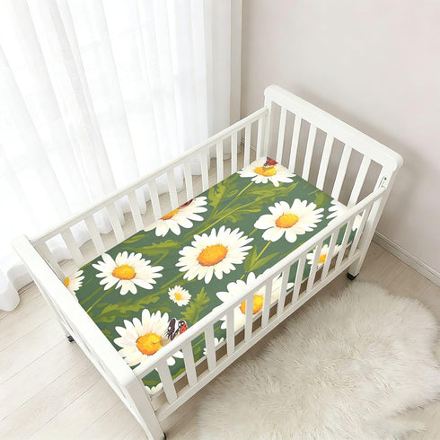 Bseiialft 52 28 Daisies Green Leaves Ladybugs Crib Sheets for Boys Girls Soft and Breathable Cotton Baby Sheets