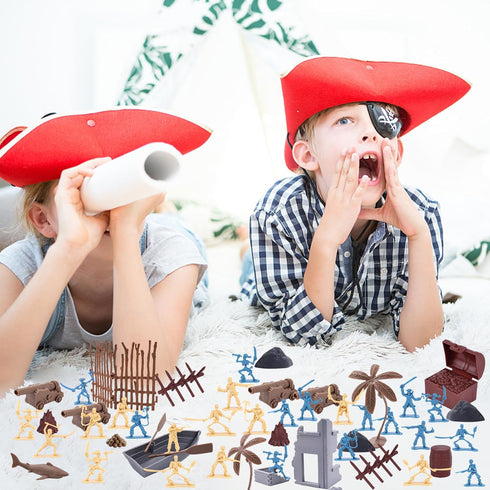3 Otters 90PCS Pirate Toy Set, 2 Colors Pirate and Skeleton Warriors Figures with Accessories for Kids Birthday
