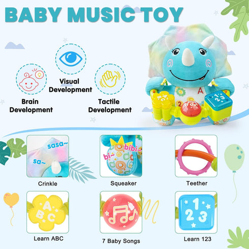 Ryotagift Crinkle,Tummy 0 3 6 9 12+ Baby Bilingual Musical Dinosaur Stuffed Animals Toys,Infant Early Learning Toy