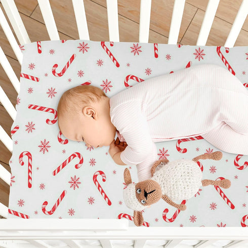 Sheet,52x28IN Pfrewn Christmas Crib Sheets for Boys Girls Red Candy Cane Snowflakes Fitted Crib Sheet Fits Standard