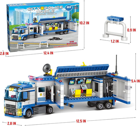 City Police Mobile Command Center Truck Building Blocks, Mobile Police Unit with Cop Cars, STEM Toy Kit