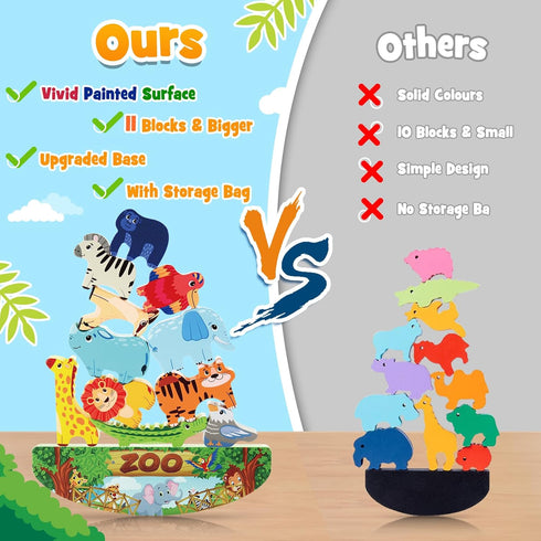 Animals Montessori Toddler Toys for 2-7 Year Old Boys Girls, Wooden Animal Blocks Stacking Toy, Educational Fine Motor