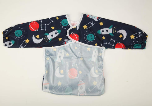 Baby Bib Sleeved Shirt With Pocket for Toddler Painting Drawing (Rocket) - 1-3 years old