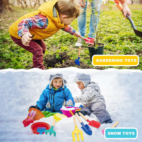 WEILAIDI Toys,5 Toys,8'' Set Beach Pcs Children Beach Sandbox Kids Gardening Metal Garden Tools with Sturdy Wooden